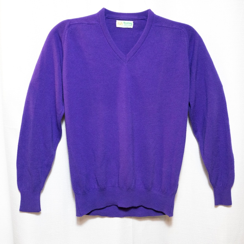 Vintage Tourney USA Purple V-Neck Acrylic Sweater Men's Preppy Academia Medium